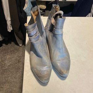 Blue leather booties